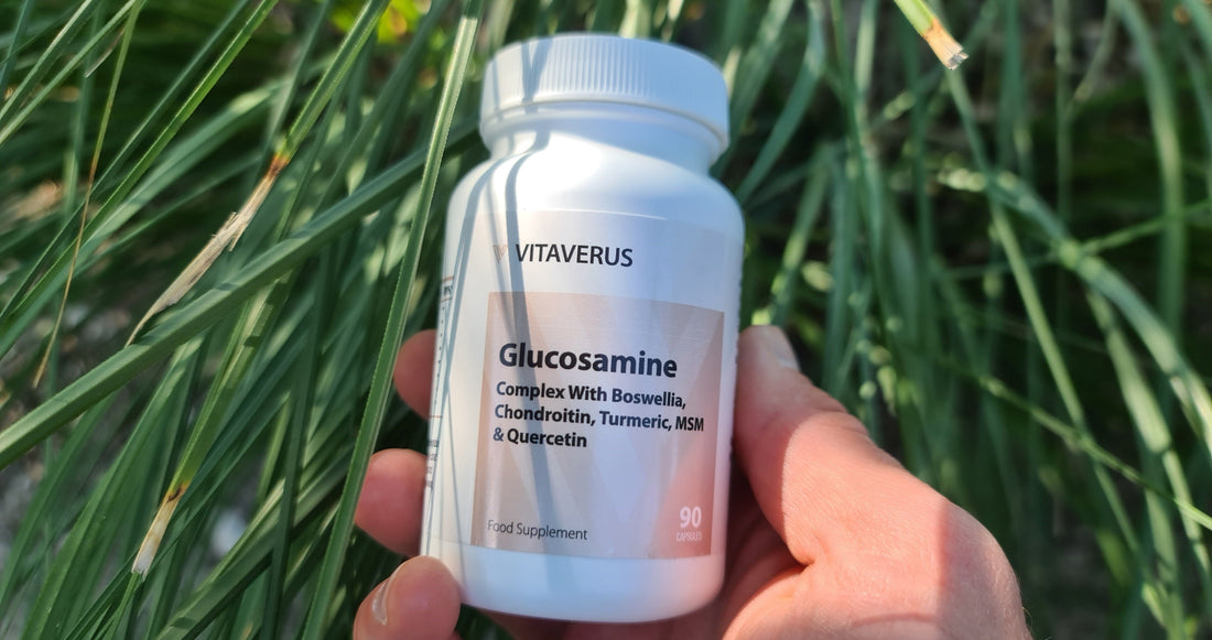 Vitaverus Glucosamine Complex supplement bottle with chondroitin, MSM, turmeric, and Boswellia for joint support