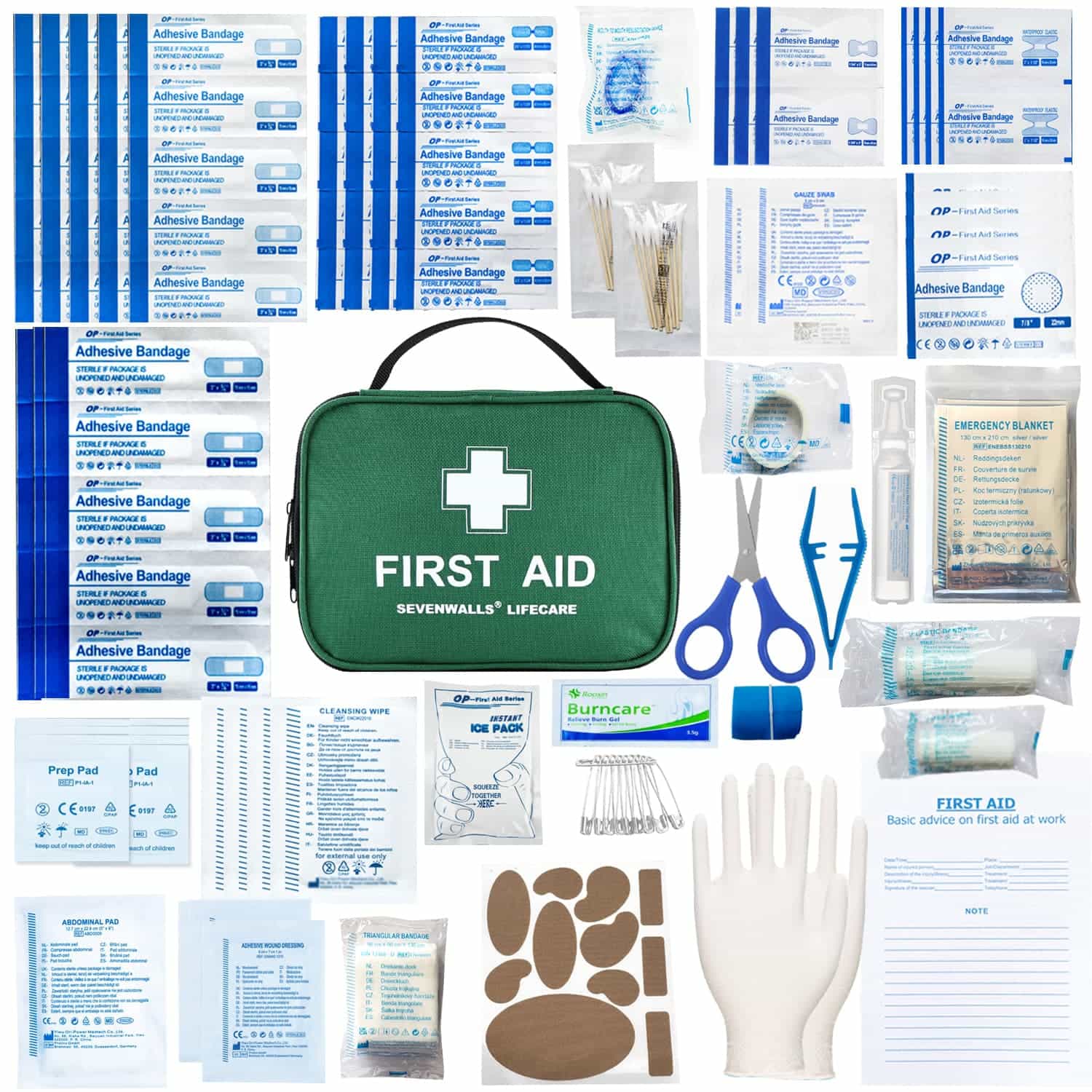 Travel and home first aid kit with medical essentials